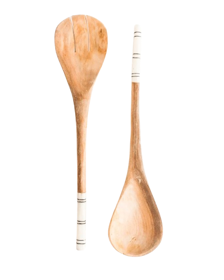 Striped Olive Wood Salad Servers