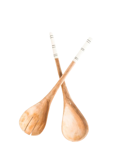 Striped Olive Wood Salad Servers