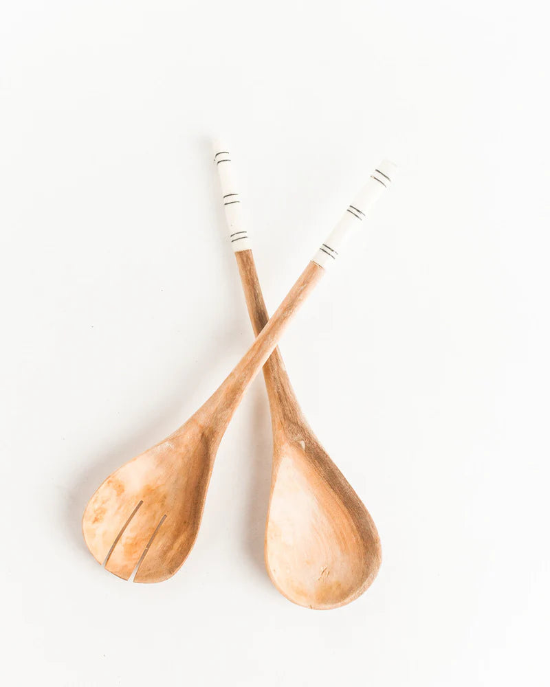 Striped Olive Wood Salad Servers