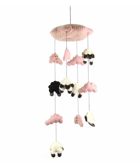 Pink Counting Sheep Nursery Mobile