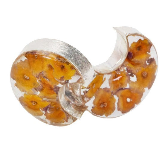 Pressed Mixed Flowers Moon Shaped Earrings