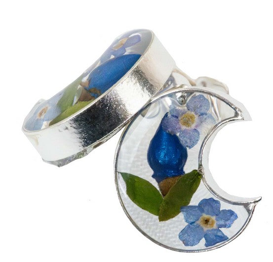 Pressed Mixed Flowers Moon Shaped Earrings