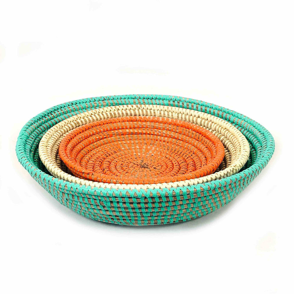 Serving Baskets Set of 3 Turquoise Orange White