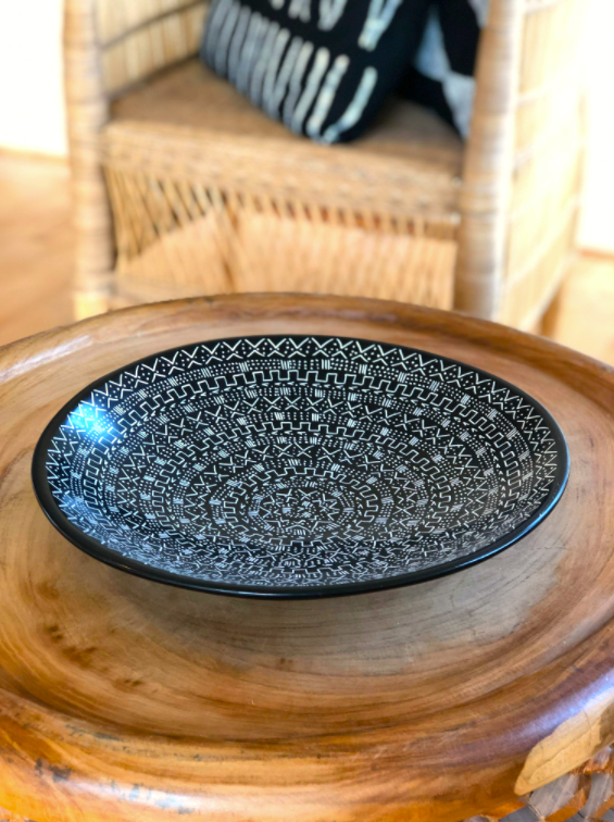 Decorative Etched Soapstone Platter 12" Black