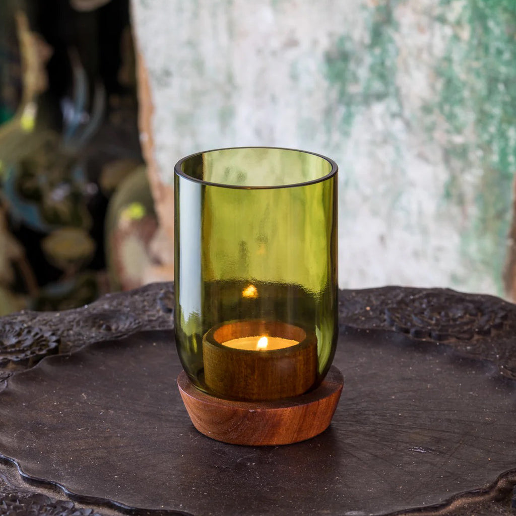 Upcyled Olive Green Tea Light Holder