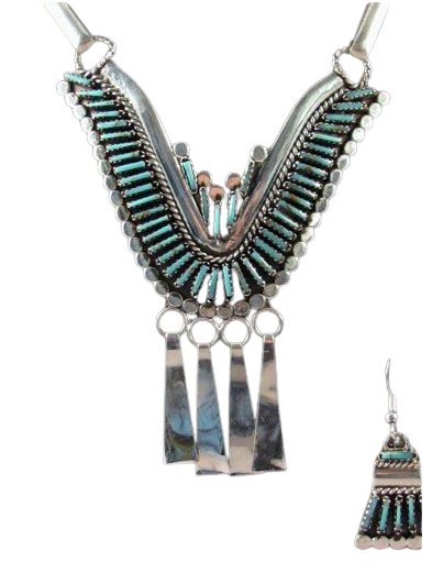 Needlepoint Turquoise Necklace and Earring Set