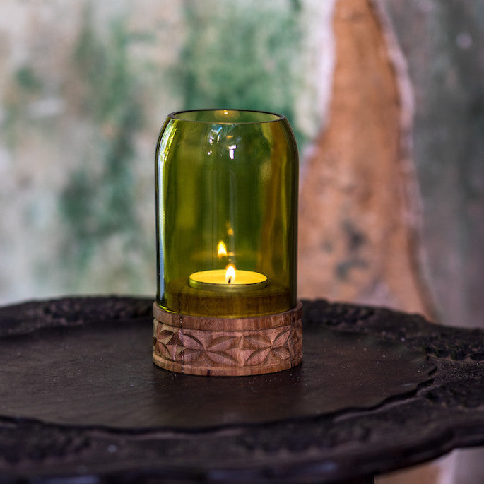 Upcyled Green Glass Tea Light Holder