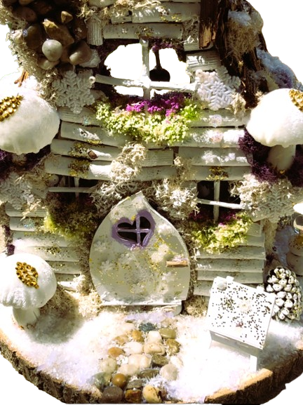 Fairy House Gold Leaf Winter Cottage