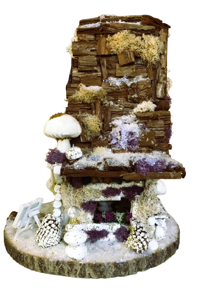 Fairy House Gold Leaf Winter Cottage