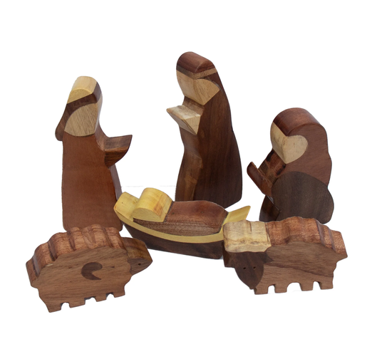 Blended Wood Nativity 6 Piece Set