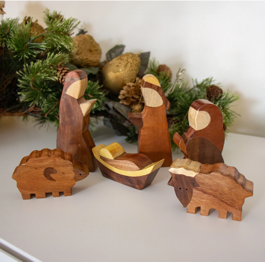 Blended Wood Nativity 6 Piece Set