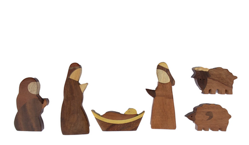 Blended Wood Nativity 6 Piece Set