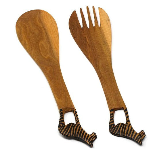 Wooden Zebra Salad Servers