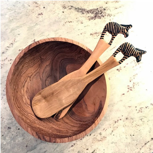 Wooden Zebra Salad Servers