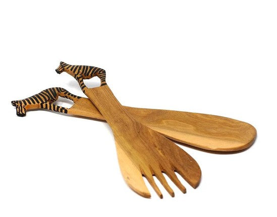 Wooden Zebra Salad Servers
