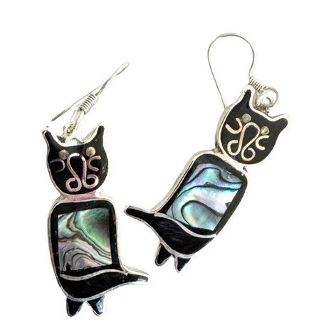 Black Kitty Shell Dangle Earrings