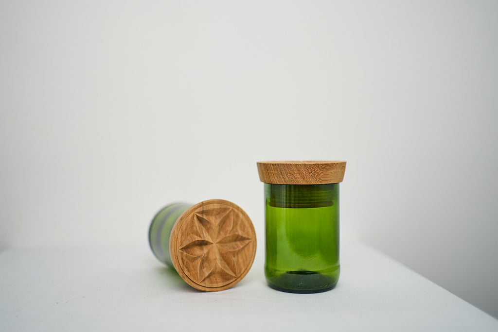 Set of 2 Recycled Green Glass Storage Jars - Medium