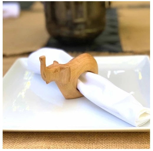 Elephant Mahogany Napkin Rings Set of 6
