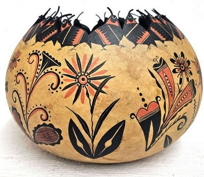 Quail and Floral Gourd Pot