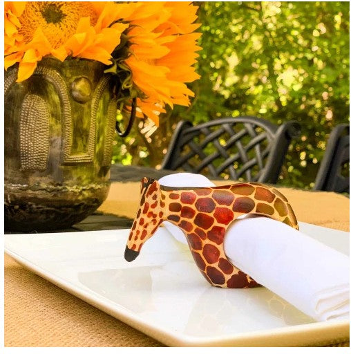 Giraffe Mahogany Napkin Rings Set of 6