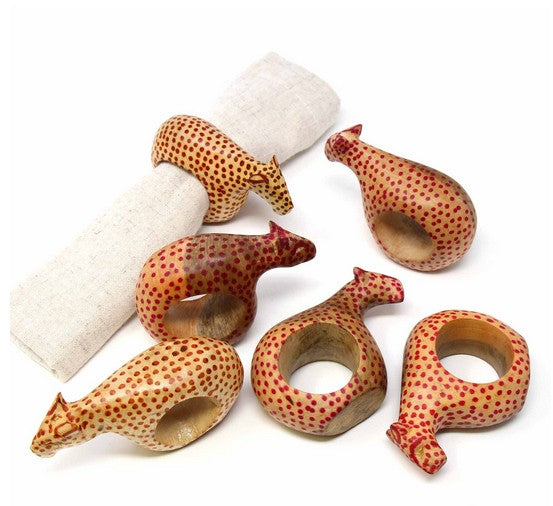 Cheetah Mahogany Napkin Rings Set of 6