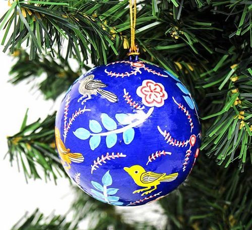 Blue Birds and Flowers Ornaments Set of 3