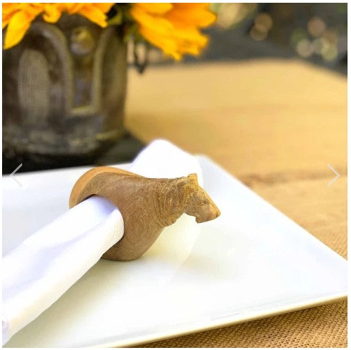 Lion Mahogany Napkin Rings Set of 6