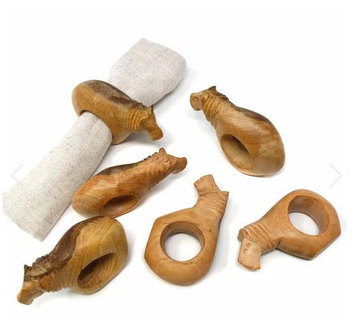 Lion Mahogany Napkin Rings Set of 6