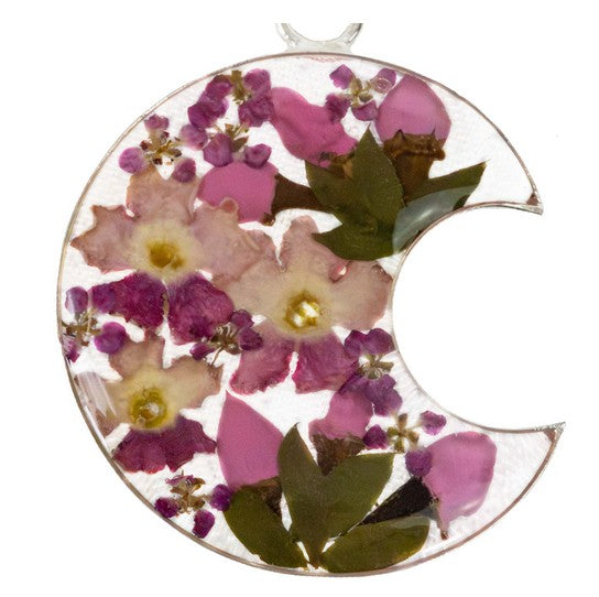 Moon Shaped Floral Pendant with Chain