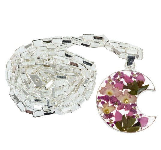 Moon Shaped Floral Pendant with Chain