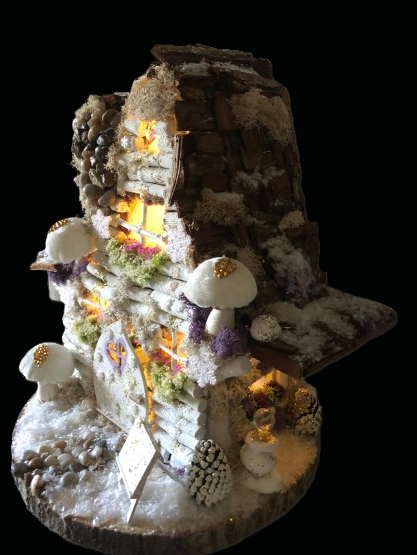 Fairy House Gold Leaf Winter Cottage