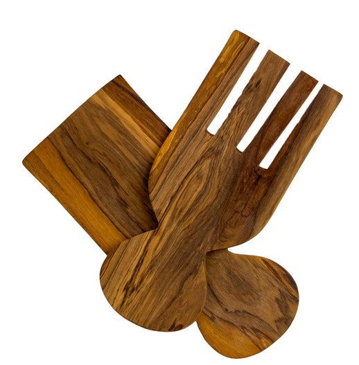 Olivewood Four Prong Short Handle Salad Servers