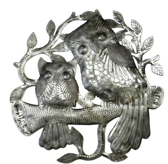 Owls on Perch Haitian Metal Art