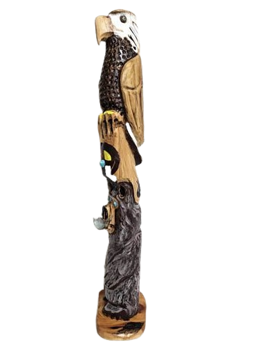 Painted Eagle and Bear Spirit Totem Sculpture