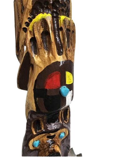 Painted Eagle and Bear Spirit Totem Sculpture