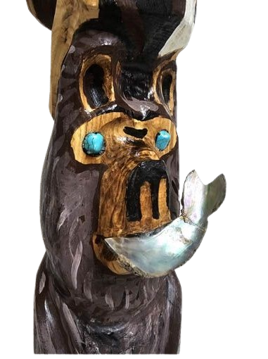 Painted Eagle and Bear Spirit Totem Sculpture