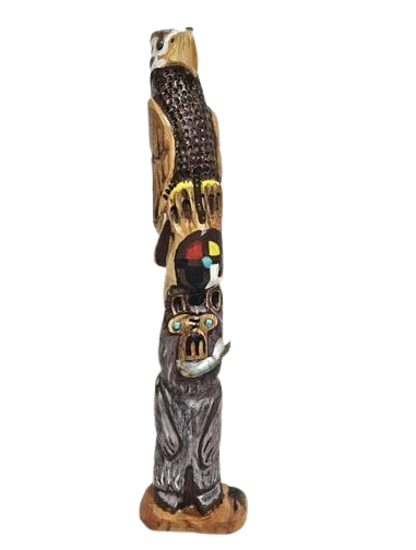 Painted Eagle and Bear Spirit Totem Sculpture