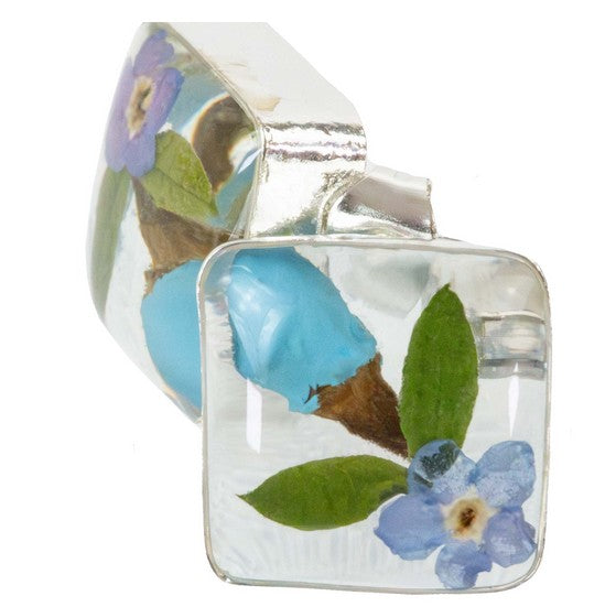 Pressed Mixed Flowers Square Stud Earrings