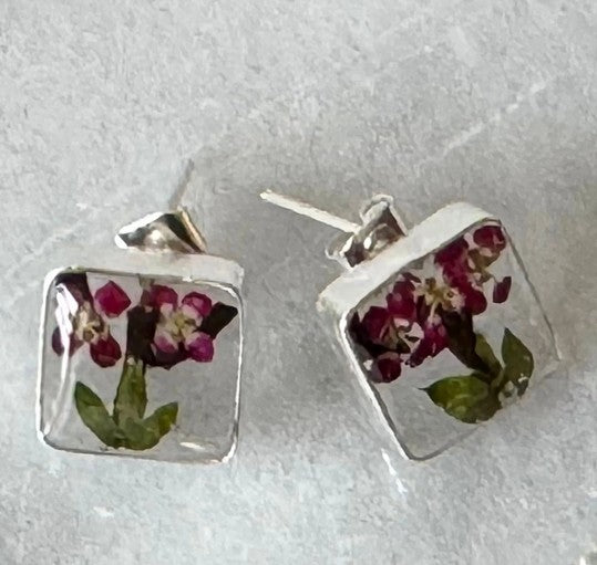 Pressed Purple Floral Stud Earrings