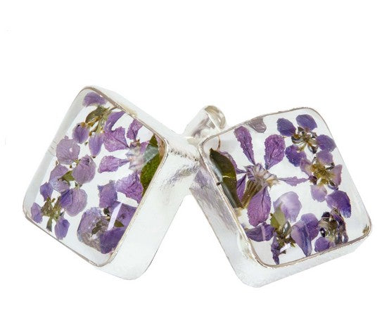 Pressed Purple Floral Stud Earrings