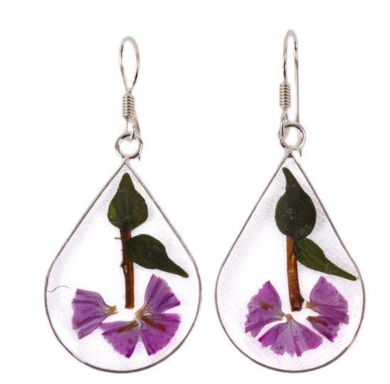 Pressed Acacia Flower Tear Drop Dangle Earrings