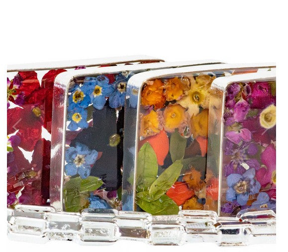 Pressed Mixed Flowers Pendant with Alpaca Silver Chain