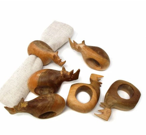 Rhino Mahogany Napkin Rings Set of 6