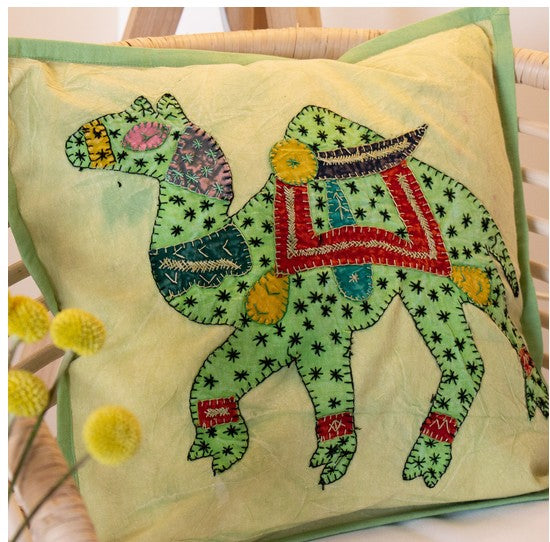 Upcycle Camel Patchwork Pillow Case
