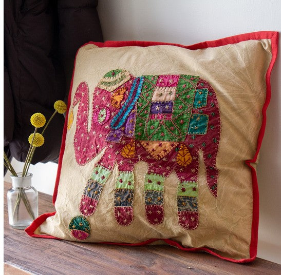 Upcycle Elephant Patchwork Pillow Case