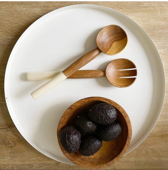 White Olivewood Salad Servers