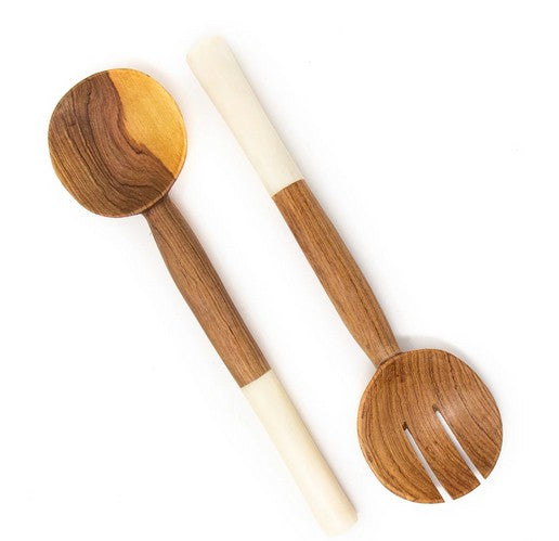 White Olivewood Salad Servers