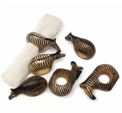 Zebra Mahogany Napkin Rings Set of 6