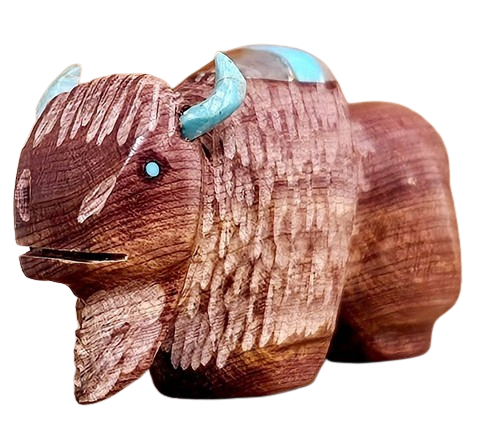 Cedar Wood Buffalo Sculpture