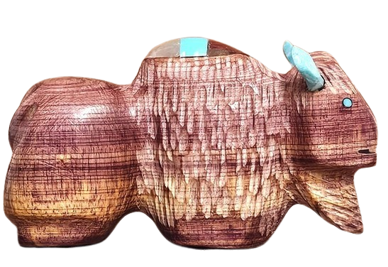 Cedar Wood Buffalo Sculpture